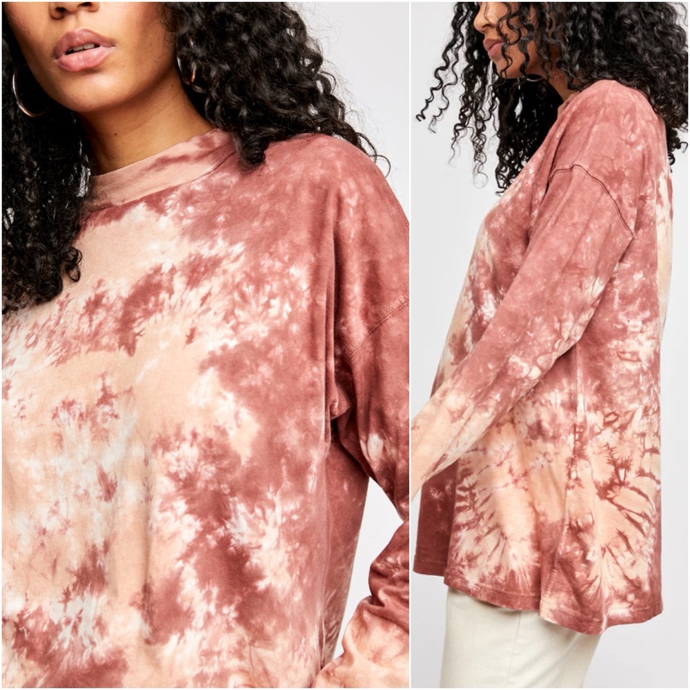 Free People We The Free Tie-Dye Long Sleeve Oversized T-Shirt Top XS